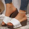 Fashion Rivet Decor Wedge Slippers Woman White PU Leather Platform Sandals for Women 2025 Summer Thick Bottom Slides Beach Shoes
