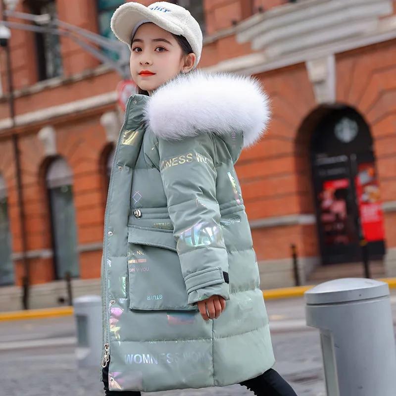 Winter Down Cotton Jacket Girls Waterproof Hooded Coat Girls' Down Cotton Jacket Waterproof Hooded Coat Children Outerwear Clothing Teenage Clothes