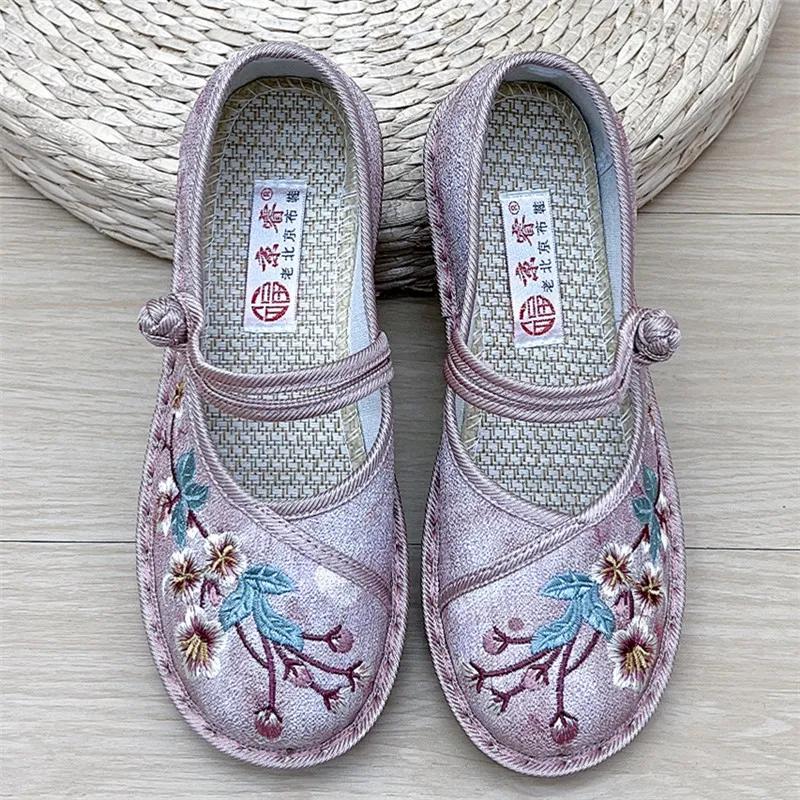 Женские летние туфли в китайском стиле, вышитые туфли в стиле ретро-этнического ханьфу, матерчатые туфли, однотонные туфли на мягкой подошве