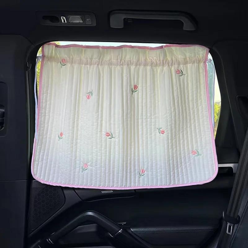 Car Baby Blackout Window Sun Cover Flower Thick Curtain For Vehicle Interior Rear Sunshade Infant Children Auto Curtain Side Car