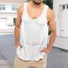 Men Summer Knitted Tops O-neck Sleeveless Solid Color Loose Fit Pullover Tops Stretchy Vest Streetwear