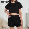 GMXIA Pajamas Ruffled Loose Short Top Shorts Two-piece Set of Women's Loungewear