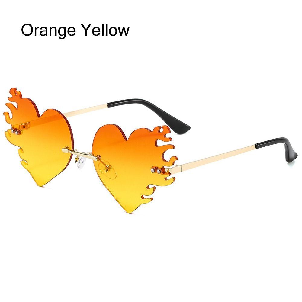Rimless Fire Heart Shaped Sunglasses Uv400 Protection Costume Accessories Halloween Glasses Flame Love Sun Glasses