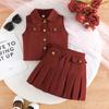 Girls' Pink Vest & Pleated Skirt 2Pcs Casual Outfit
