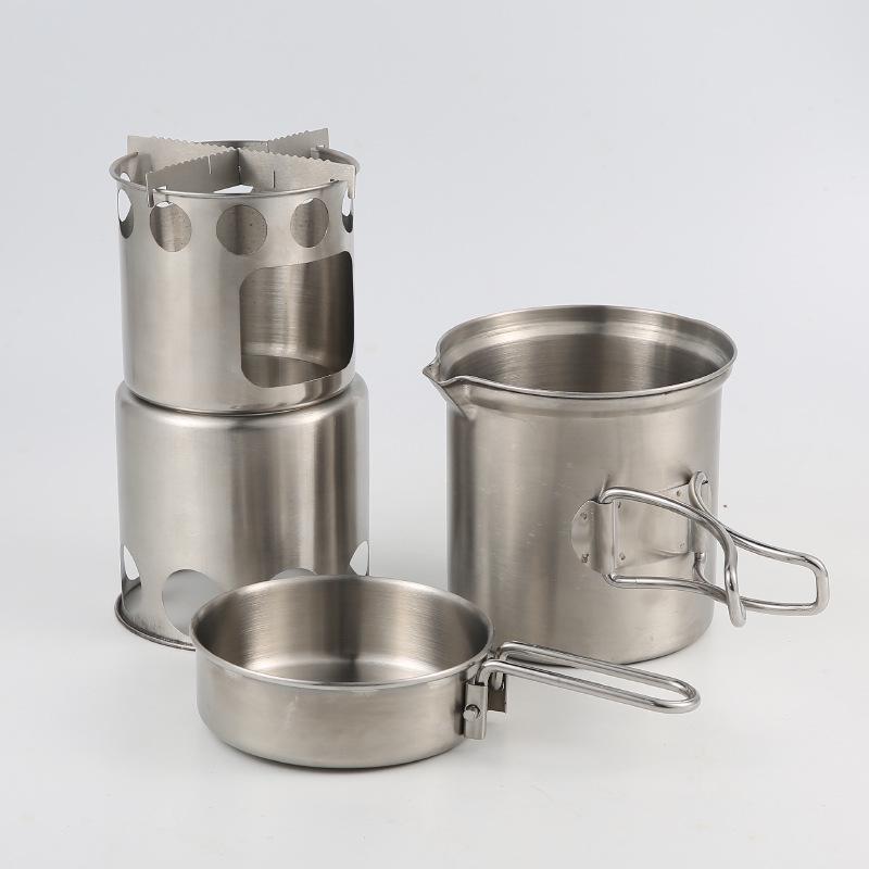 Portable Windproof Stainless Steel Wood Stove & Folding Pot Set for Outdoor Camping & BBQ