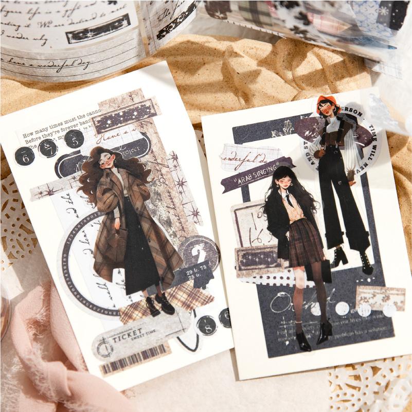 Journal GO 7.5x200cm Girl's Narration Poems Vintage Text Label Tape Sticker Creative DIY Journal Collage Scrapbooking Material