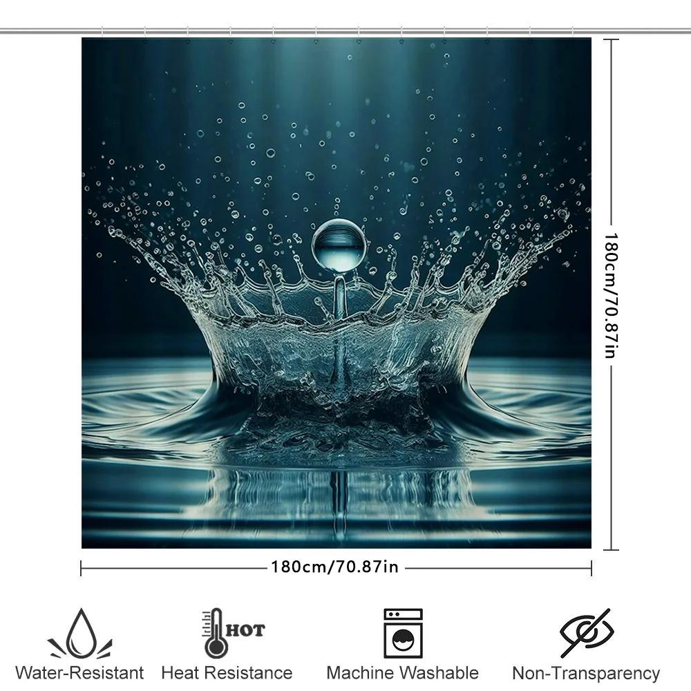Shower Curtain Splash Effect Blue Water Drop Design Waterproof Bathroom Decor Customizable Size Options Available For Purchase O