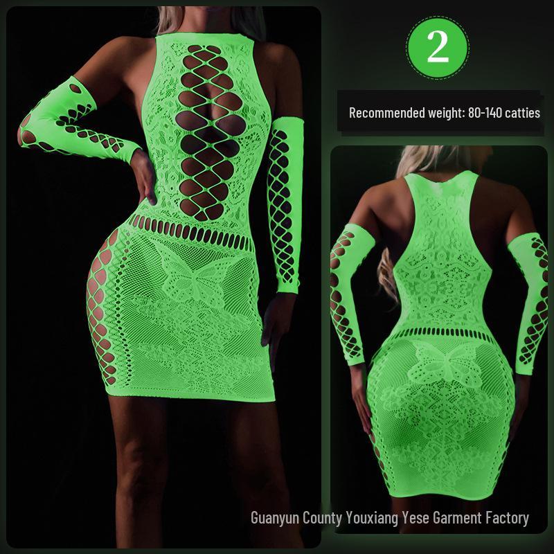 Светящийся в темноте бодистокки из сетки плюс сайз с люминесцентным бандо и носками