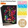 20Pcs 16/32K Scratch Painting Paper with Bamboo Stick Art Painting Kit Durable Drawing Paper
