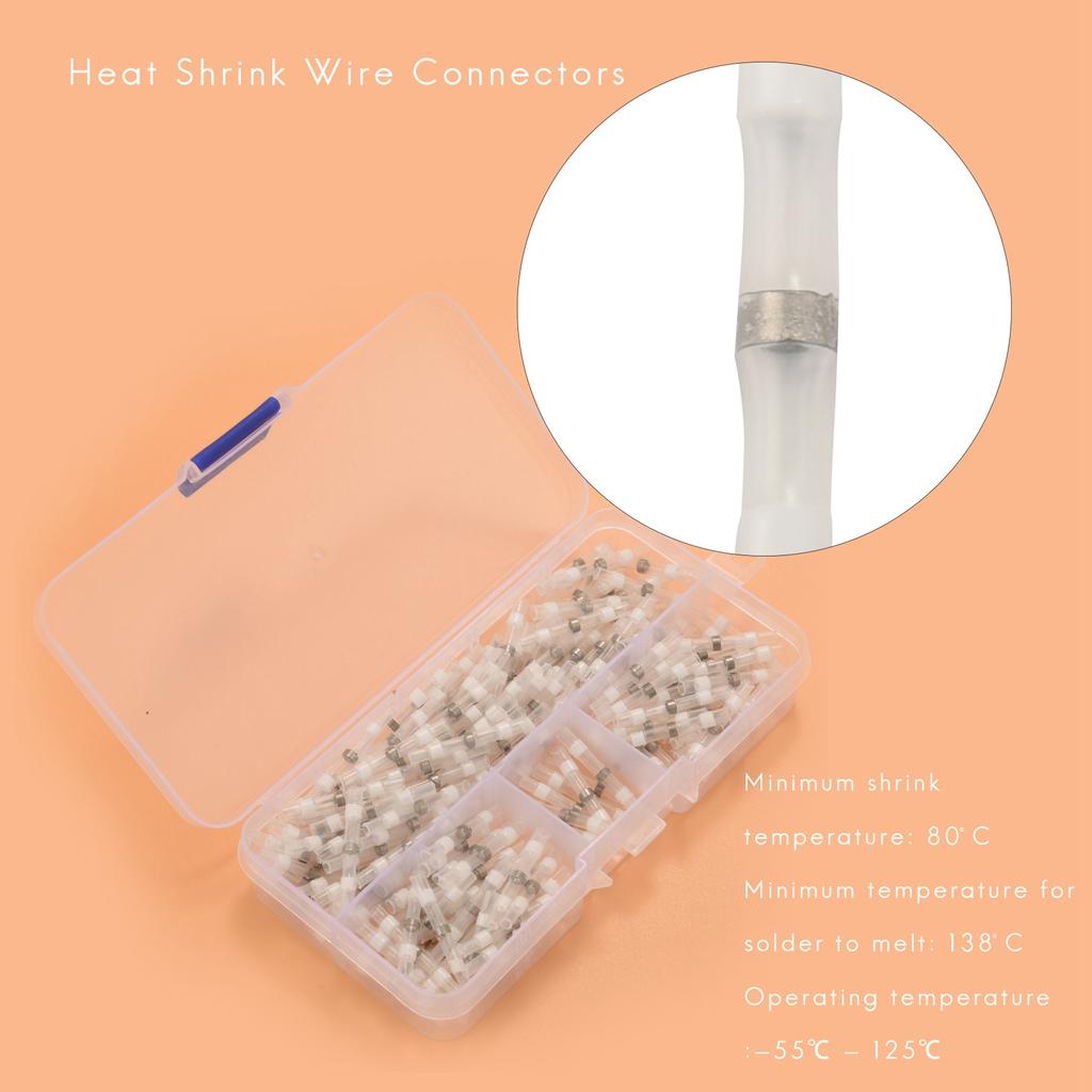 200PCS 26-24 AWG White Solder Seal Wire Connectors , Heat Shrink Butt Connectors, Waterproof And Insulated Wire Terminal