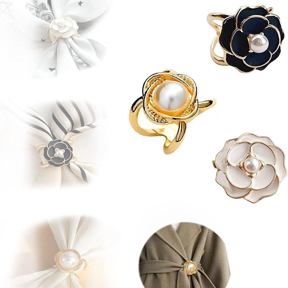 Камелия Пряжка для шарфа Кольцо для одежды Держатель-обертка Жемчужный Цветочный Зажим для кольца для шарфа Пряжка для шелкового шарфа
