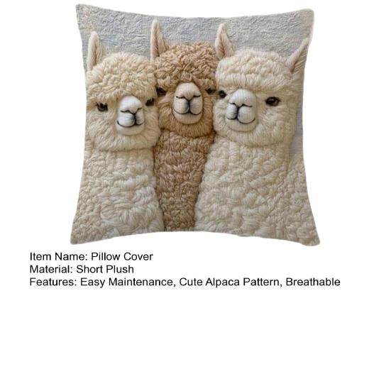 Alpaca Pillow Cover Imitation Embroidery Alpaca Pattern Pillowcase Rustic Throw Pillow Cover for Sofa Couch Bedroom Living Room Car Decor