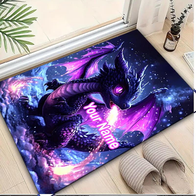 1PC Custom Name Purple Dragon Fantasy Theme Floor Mat Ideal for Living Room, Game Rooms, Office, Bedroom, Office Floor Mat , Floor Mats for Home