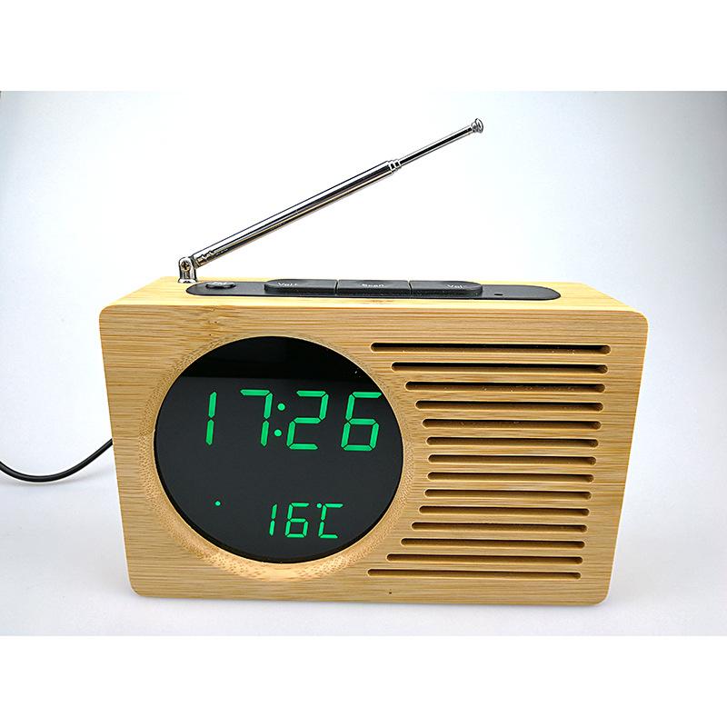 Новые бамбуковые светодиодные часы FM-радио электронный будильник отображение температуры 2602