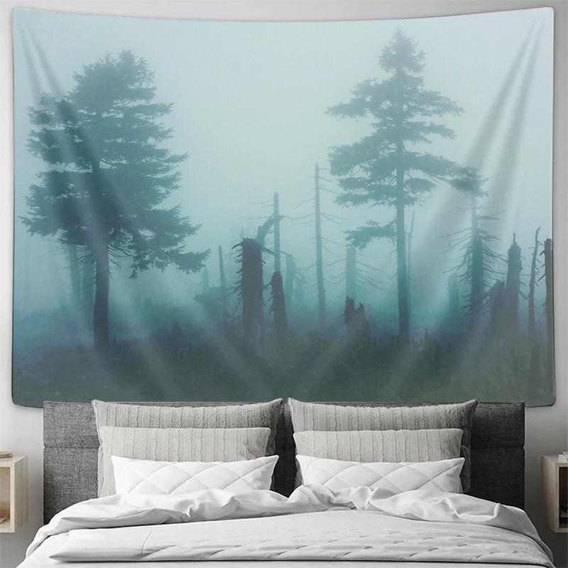 Forest Tapestry Woodland Wall Hanging Nature Landscape Home Decor Room Aesthetic Vintage Greenery Mountain Backdrop Wall Art
