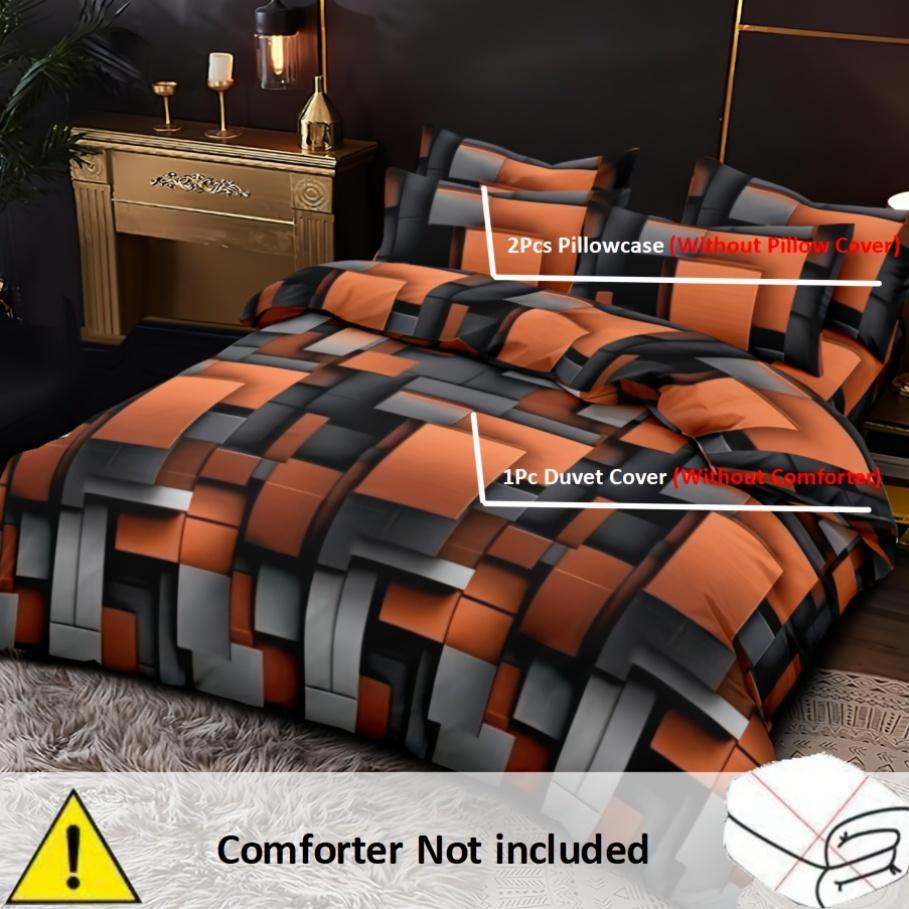 3PCS Duvet Cover No Filling Abstract Dynamic Style Geometric Block Printed Bedding Sets Queen King Size Mimalist Room Decor
