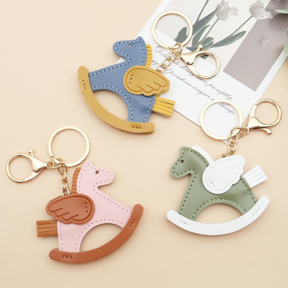 Women's Bag Charm Decoration Bag Pendant Cartoon Rocking Wooden Horse Women's Leather Bag Charm Key Chain Cute Bag Accessories Gifts