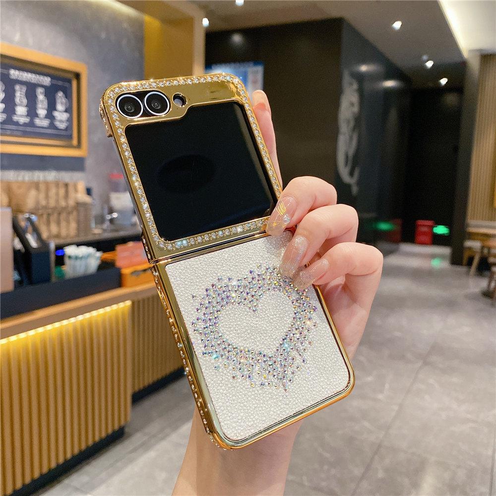 Роскошный чехол из кожи с бриллиантами и золотым покрытием для Samsung Z Flip 6 Flip 5 Flip 4 3 Противоударный чехол-книжка для телефона Coque