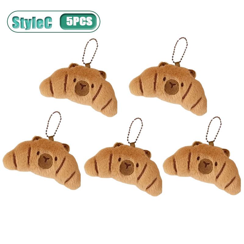 1-10PCS Adorable Capybara Plushie Keyring Funny Bread Topper Anime Style Fluffy Hanging Toy Cute Food Decor For Teens