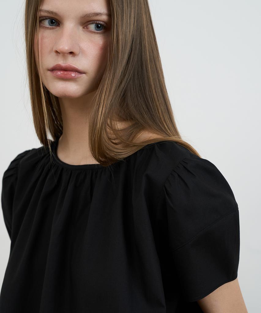 DEHEVE Volume Shirring Blouse [Black]