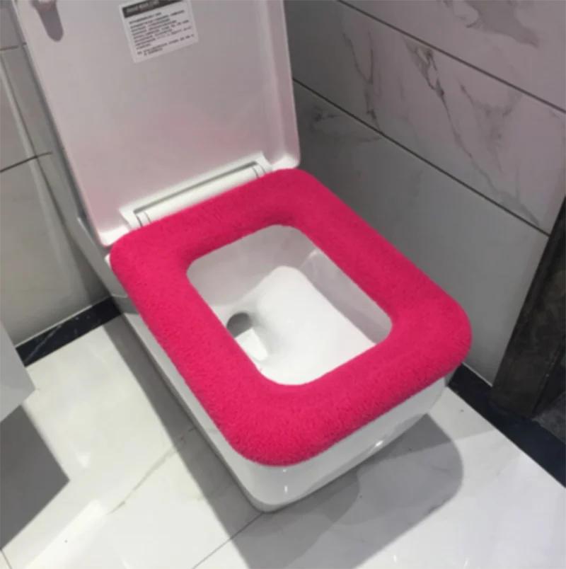 Квадратный чехол на сиденье для унитаза для ванной комнаты, зимний моющийся теплый коврик, чехол для унитаза, подушка с крышкой, домашний декор, сиденье для унитаза