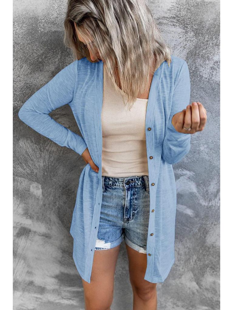 Autumn/Winter 2023 Women's Solid Color Long-Sleeve Button-Down Cardigan