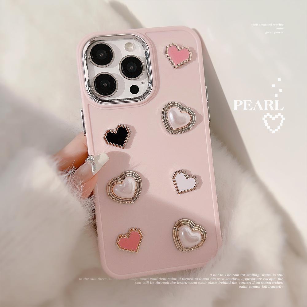 Sweet Love Pearl 17promax Apple 15 Mobile Phone Case Iphone13 Three Dimensional Gem 11 Suitable for 16 Soft Set