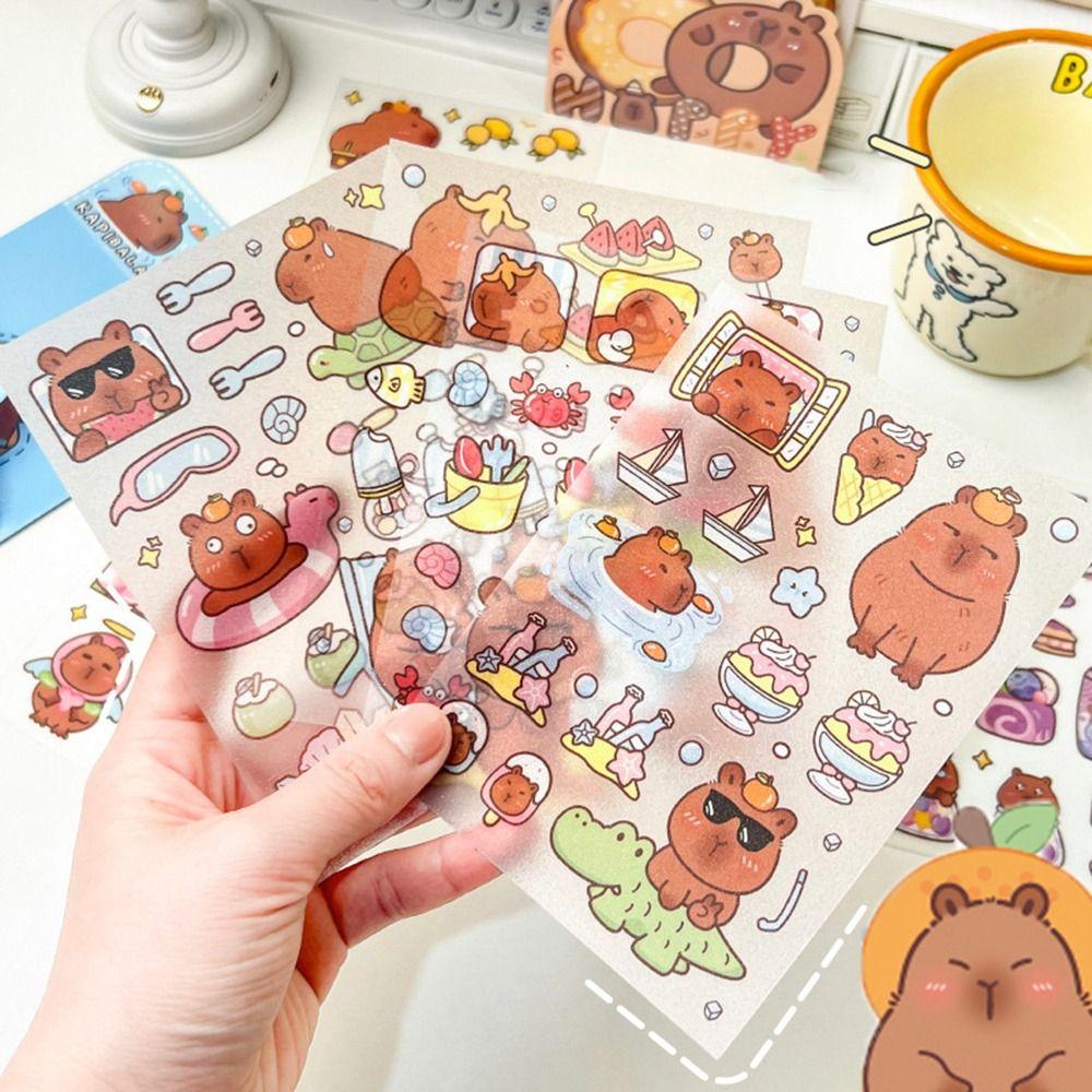 4 Pcs/bag Cartoon Capybara Sticker Creative Capybara Ledger Material PET Stationery Sticker  Diary