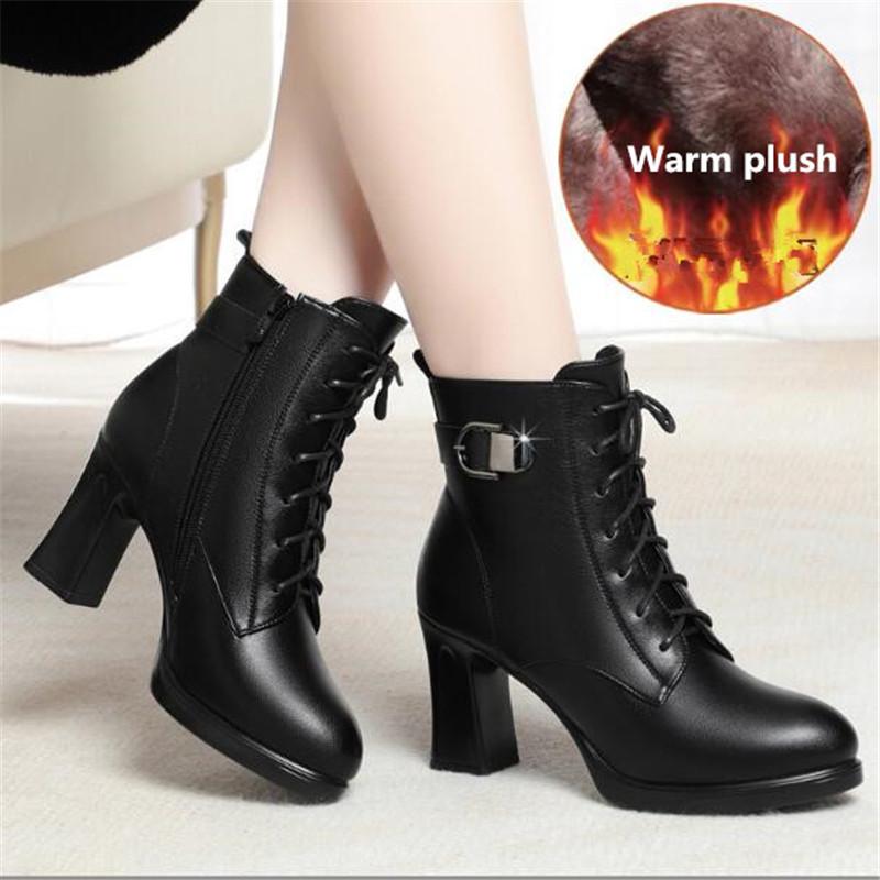 Обувь Женские Ботинки на Платформе Осень Зима Плюшевые Теплые Ботильоны для Женщин Высочайшего Качества Туфли на Высоком Каблуке Большой Размер 34-41