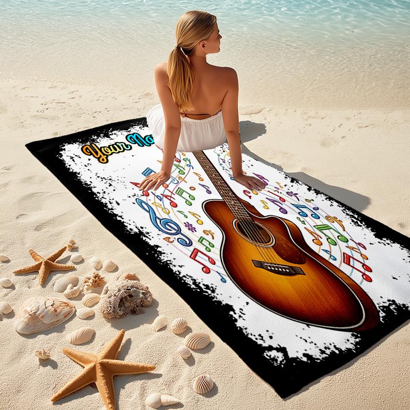 1PC Custom Name Music Guitar Art Beach Towel Highly Absorbent And Sand-Resistant Towel for Swimming, Pool, Yoga, And Travel Lightweight