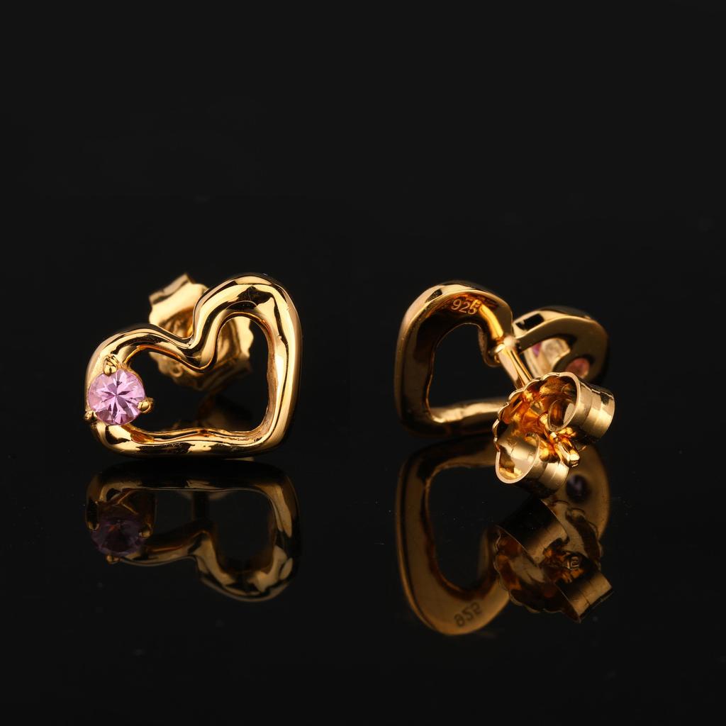 925 Sterling Silver Earrings Pink Sapphire Round 3mm Rhodium or Yellow Gold Plated Elegant Women Jewelry