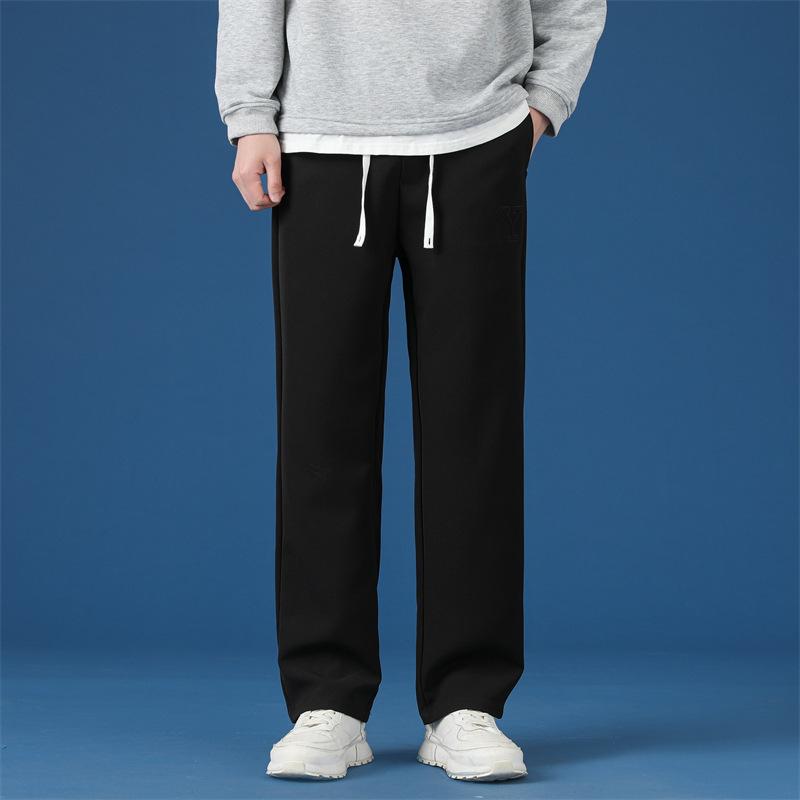 Брюки Мужские Весна и Осень Новые Мужские Повседневные Брюки Свободные Прямые Брюки Длинные Брюки Широкие Штанины Спортивные Синие На шнурке Мужские Брюки