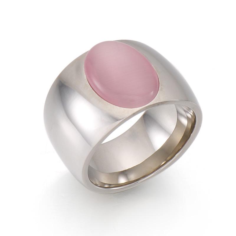 Кольцо с камнем «кошачий глаз» в европейско-американском стиле - Уличное модное овальное кольцо из титановой стали для женщин