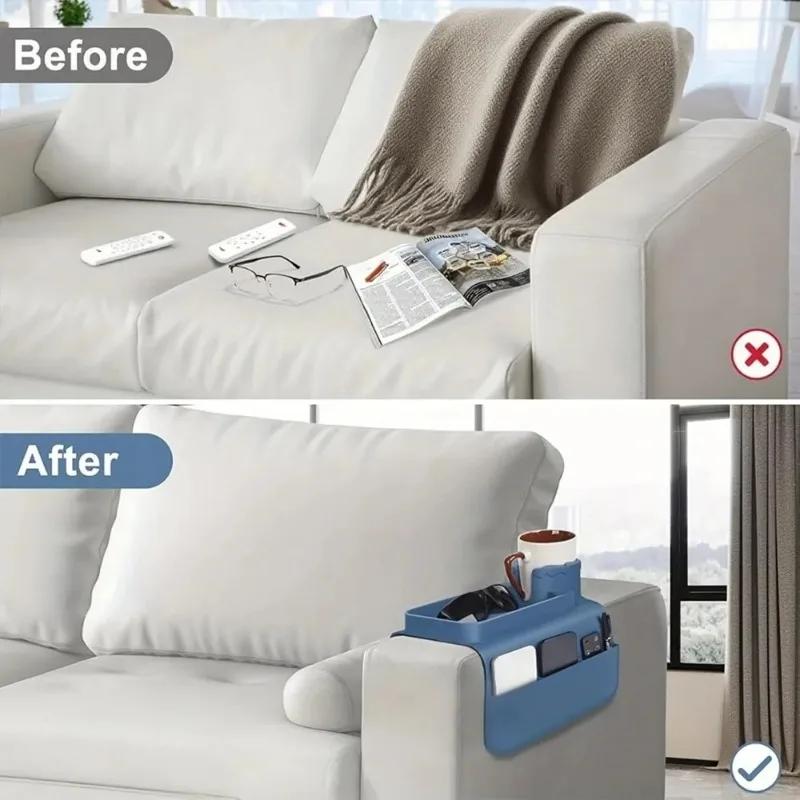 Поднос-подстаканник для дивана, силиконовый органайзер на подлокотник дивана с боковыми карманами для хранения пультов, мобильного телефона, планшета или закусок