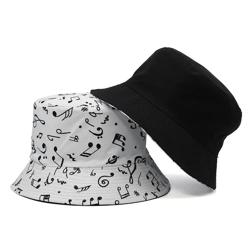 Fashion White Music Note Bucket Hats Sun Caps Hip Hop Man Womens Fisherman Caps