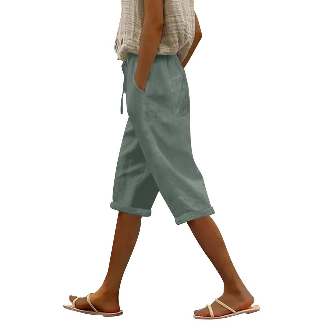 Женские модные повседневные свободные однотонные брюки спереди и сзади с карманами 7/10 Брюки