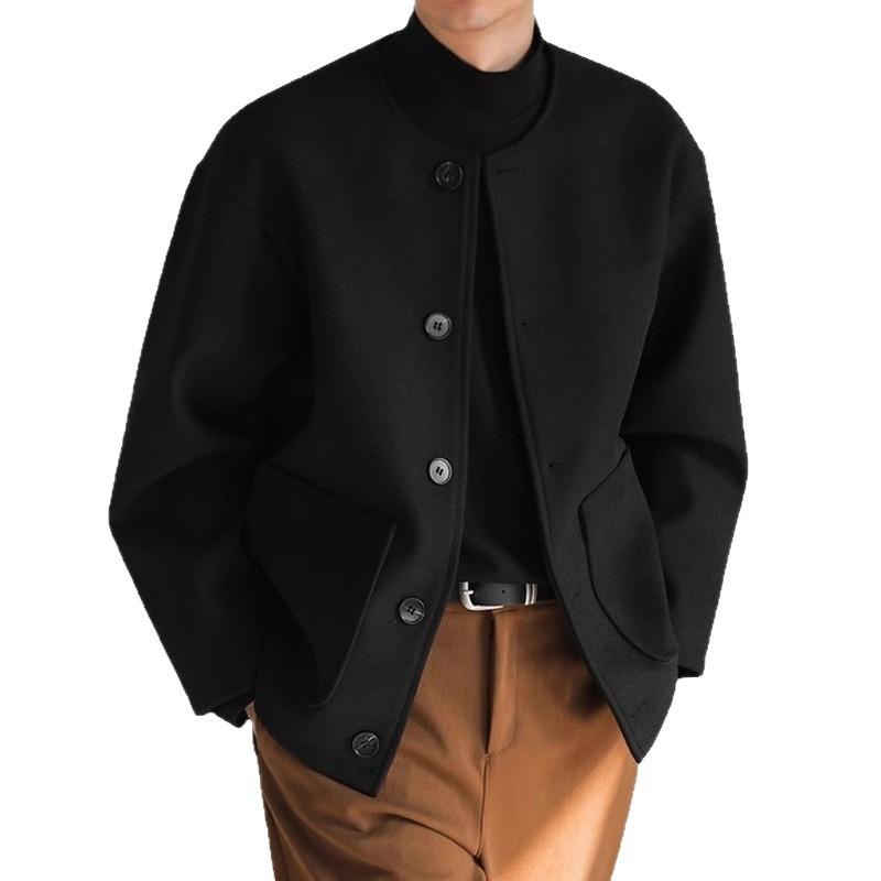 Осень Зима Мужская Мода Корейский Новый Наряд Hombre Elegante Повседневный Дизайн Безворотниковая Свободная Шерстяная Куртка