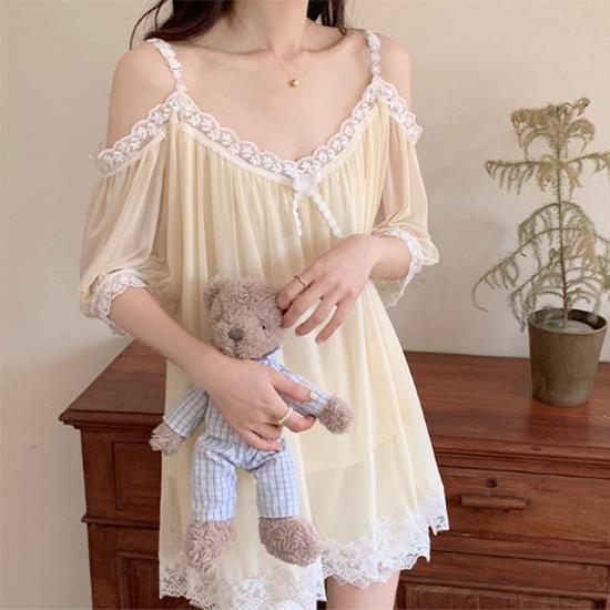 Кружевные пижамы в стиле Pure Desire для женщин, летние простые сетчатые пижамы на бретельках, домашняя меховая пижама в стиле ретро в стиле принцессы