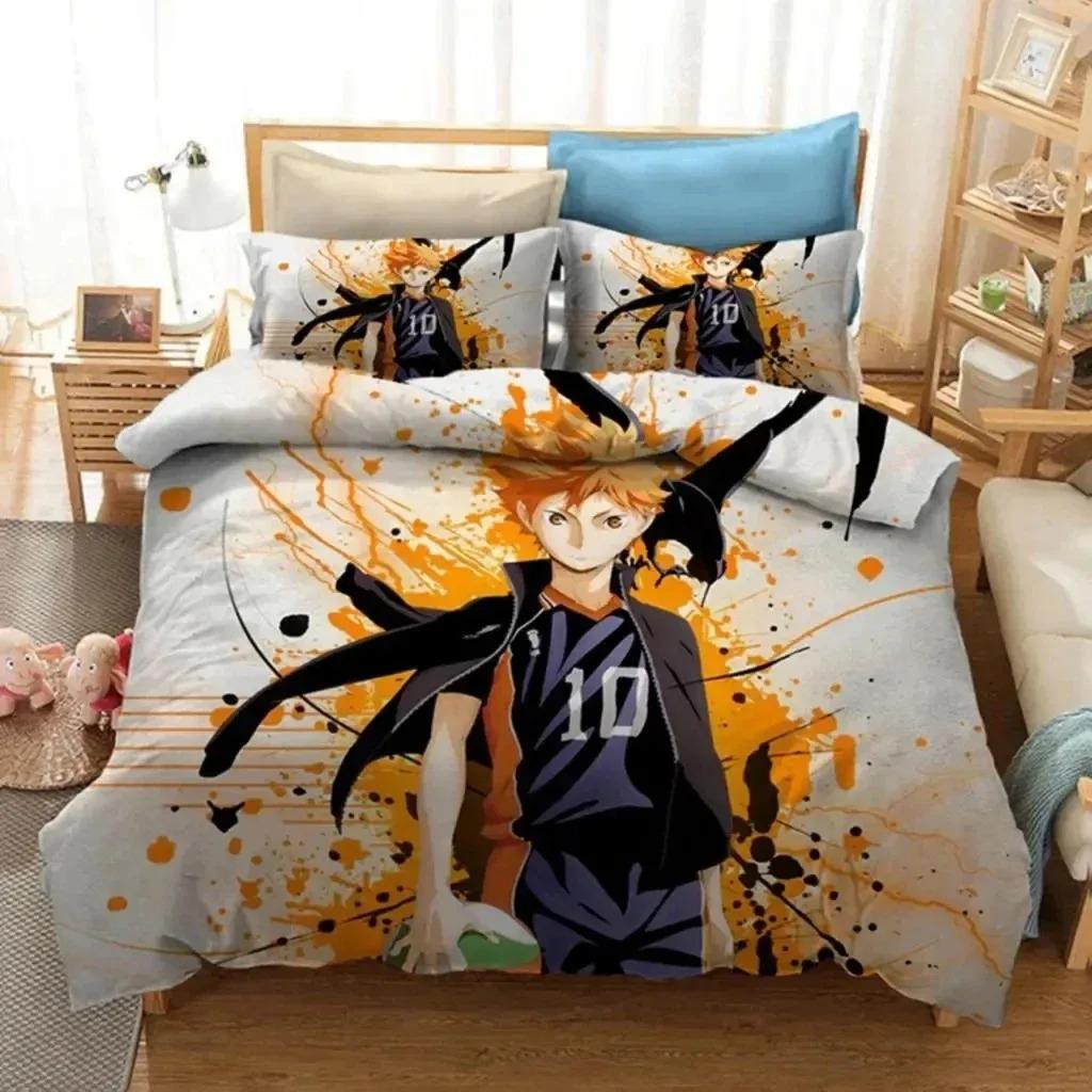 Комплект постельного белья с принтом в виде аниме Haikyuu и мультфильма «Волейбол», для мальчиков, пододеяльник, односпальный, двуспальный, роскошное постельное белье для детей и подростков, подарок