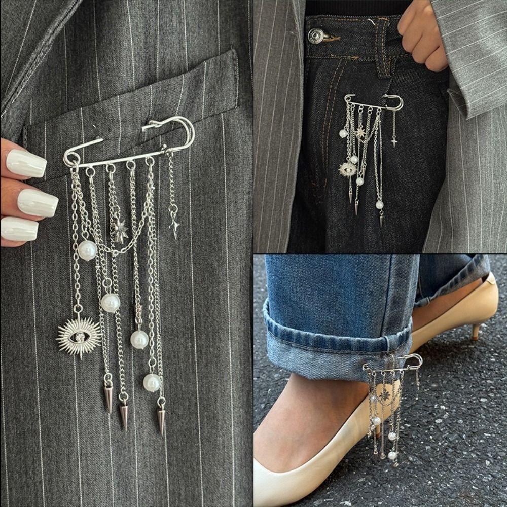 Exaggerated Design Tassel Brooches Adjustable Length Charm Trousers Pins  Gothic Style
