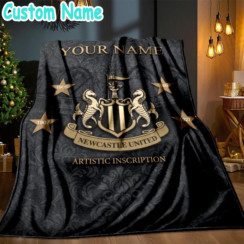 Custom Name Newcastle United Crest Throw Blanket - Perfect for Couch, Bed, Office, and outdoor Travel - Ideal Gift for Christmas & Holidays