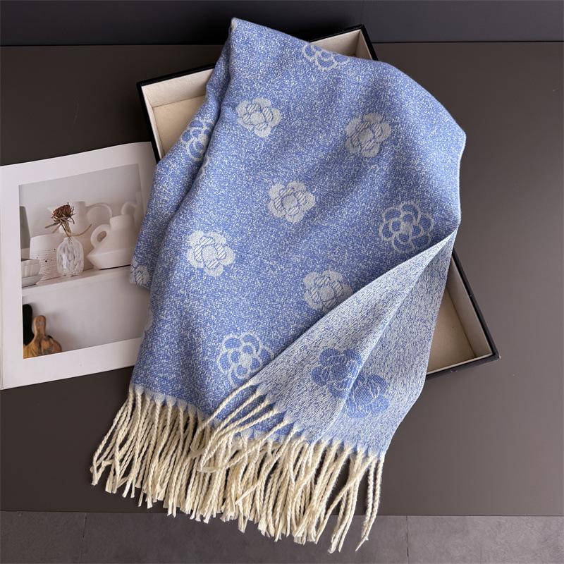 2025 New Camellia Imitation Cashmere Pashmina Shawl Lady Wrap Warm Winter Scarves Long Tassel Female Foulard Hijab Stoles Scarf