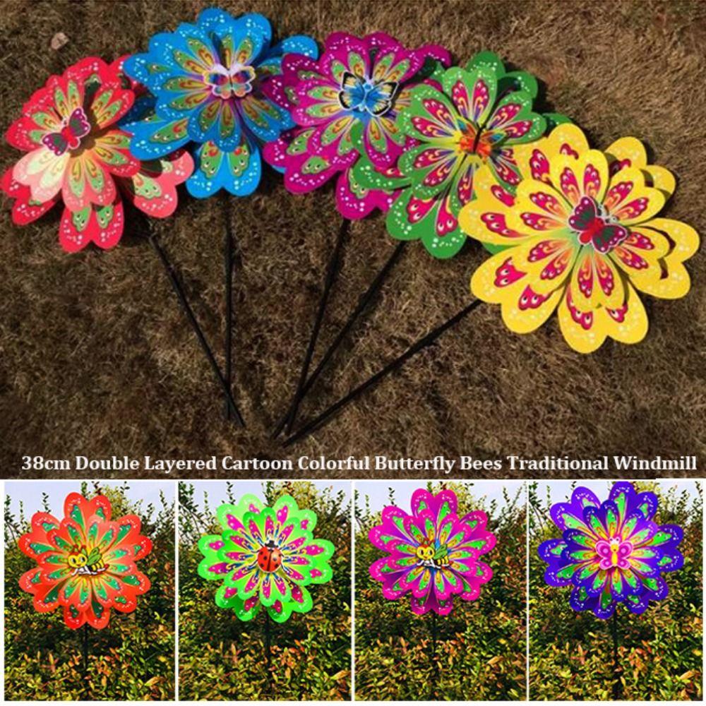 Colorful Rotating Wind Spinner Standing Lawn Flower Pinwheel  Outdoor Party Picnic Decor