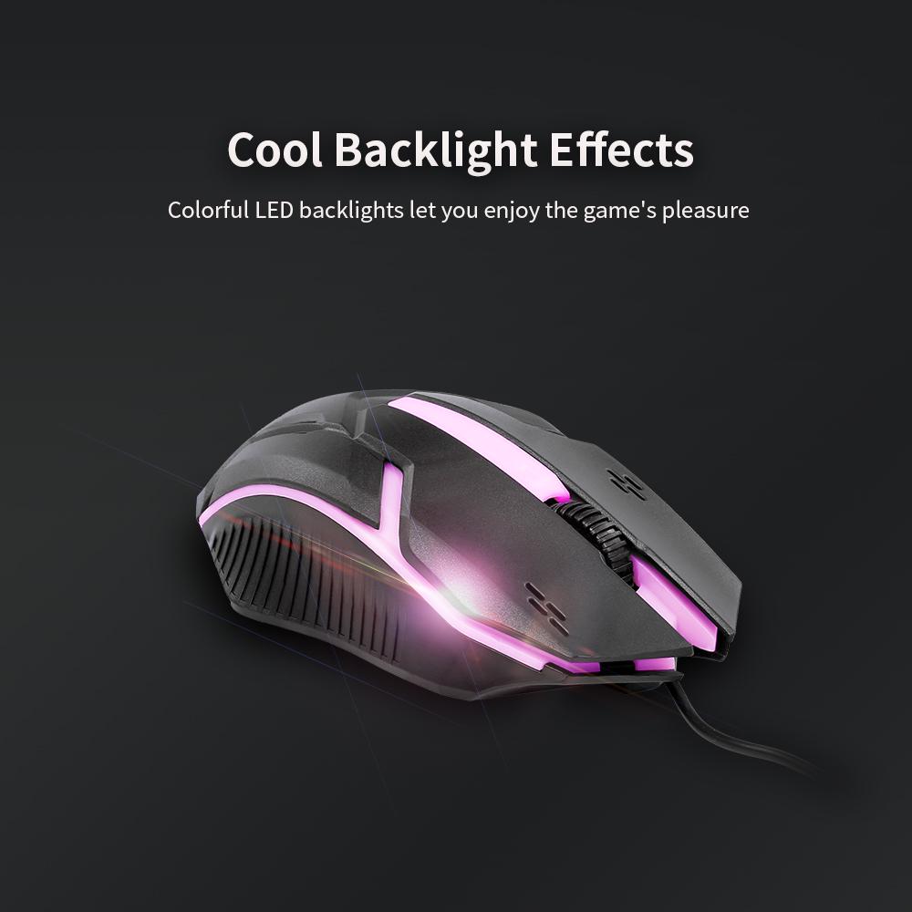 CM 818 Wired Optical Mouse Gaming Mouse 1200DPI USB Gaming Mouse Ergonomic Mouse with Colorful Breathing Light Black