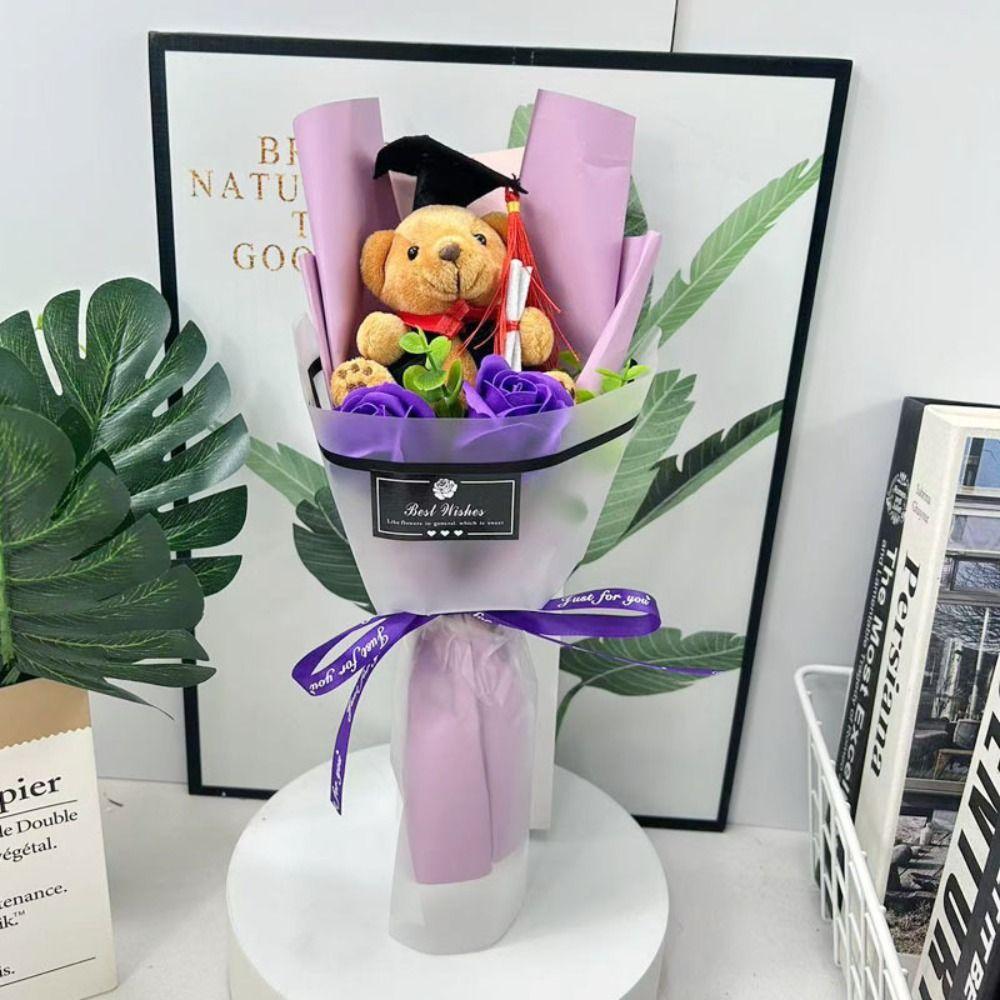 Разноцветный букет из мишек-выпускников, милый мультяшный очаровательный мишка, букет из подсолнухов и мыла, День учителя