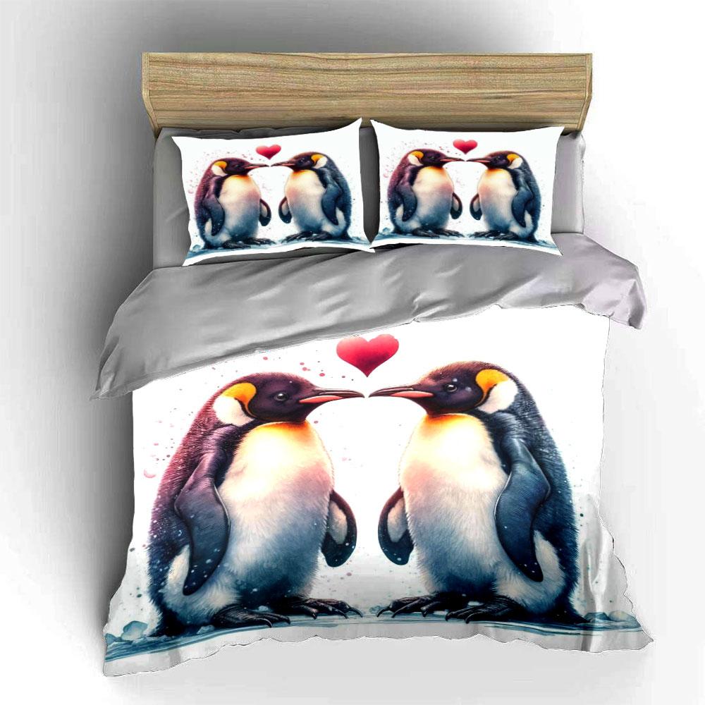 Penguins facing with heart. Bedding sets Duvet cover sets Duvet covers Pillowcases(1*Duvet Cover 2*Pillowcases without duvet insert)