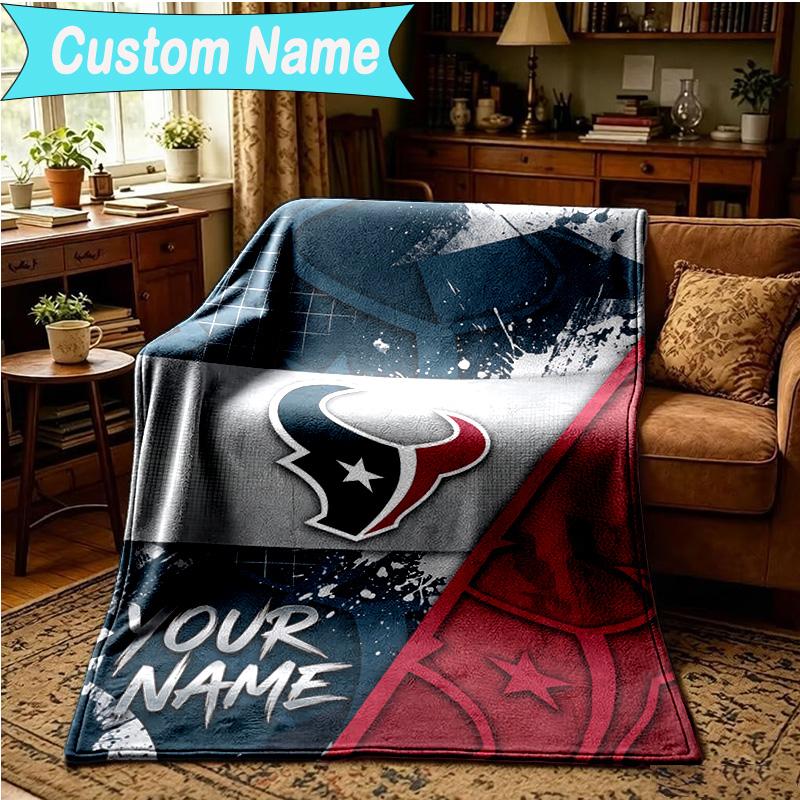 1PC Custom Name Blanket Houston-Texans Artwork Flannel blankets Patterns Throw Blanket All-Season Soft Gift for Couch, Bed, Camping, Birthday gifts