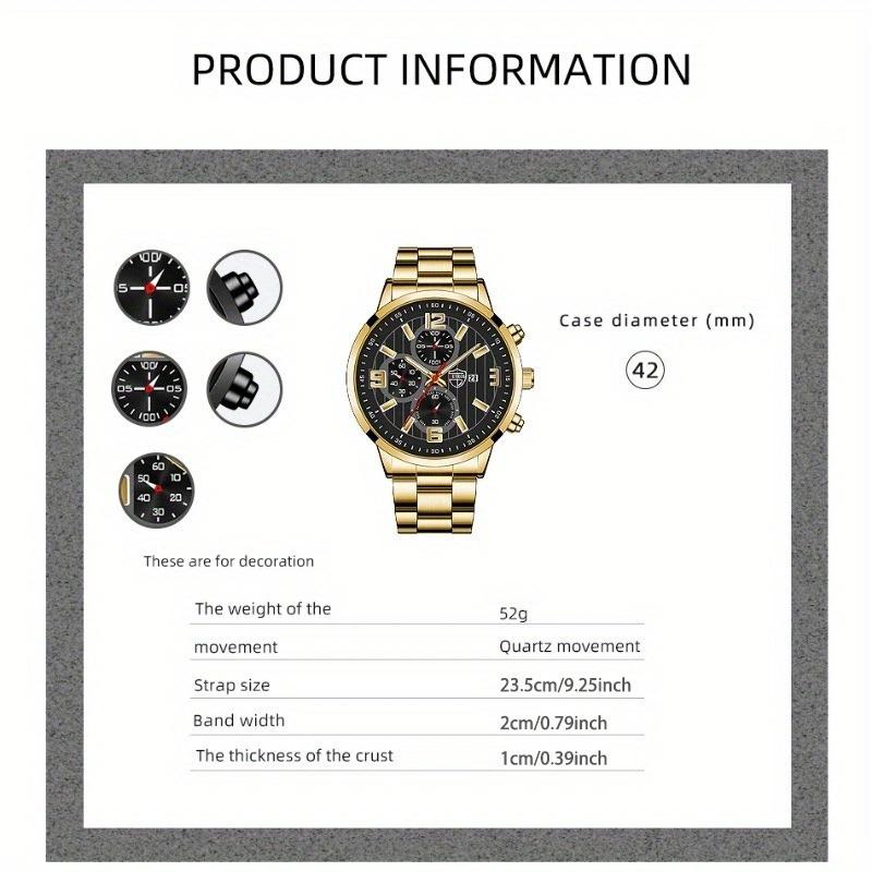 3 шт./набор, 1 шт. модные мужские повседневные кварцевые часы из нержавеющей стали с календарем, 1 шт. браслет, 1 шт. ожерелье, мужские подарки