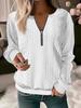 Autumn and Winter Women's Blouse Long Sleeve Top Solid Color Comfortable Casual V-Neck Zipper Top