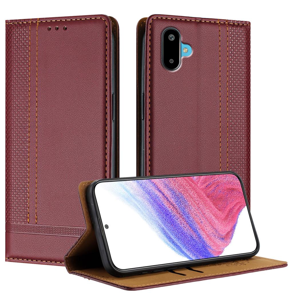 For Samsung Galaxy M06 5G/Galaxy F06 5G Case L-Shaped Grid Pattern Leather Stand Phone Cover with Card Slots